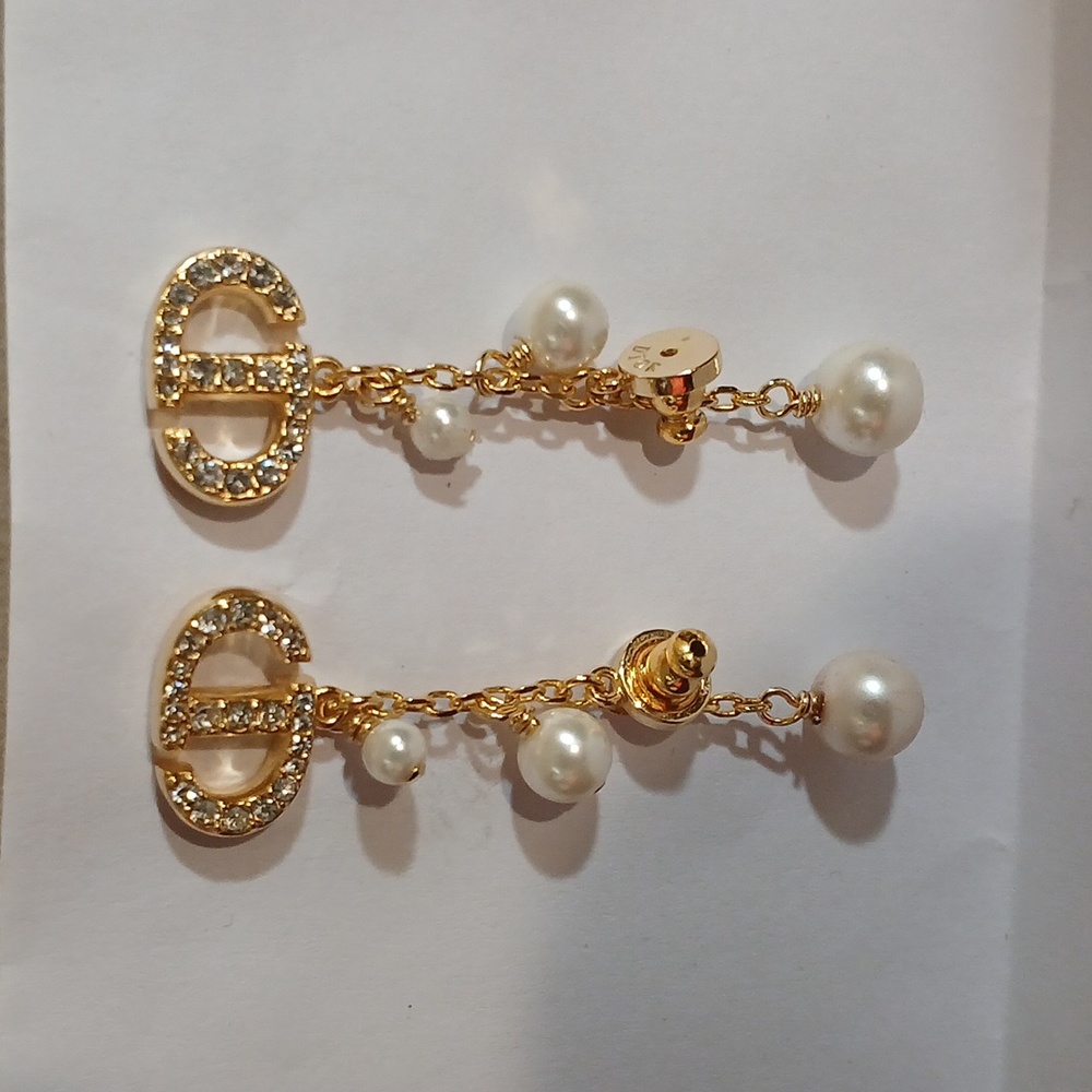 WOMEN'S CHRISTIAN DIOR GOLD FAUX PEARL CRYSTAL EARRINGS